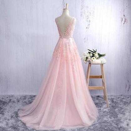 Bridesmaid Dresses,pink Lace Prom Dresses,v-neck..