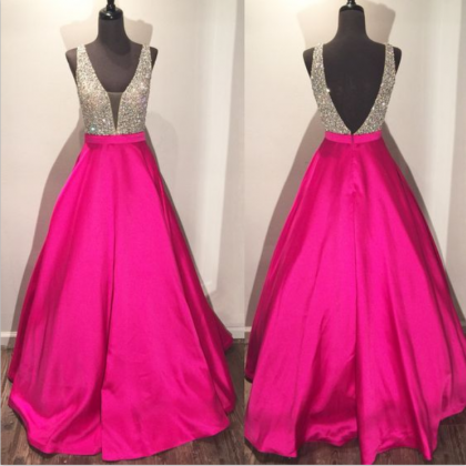Pink Prom Dresses,satin Prom Dress,beaded Ptom..