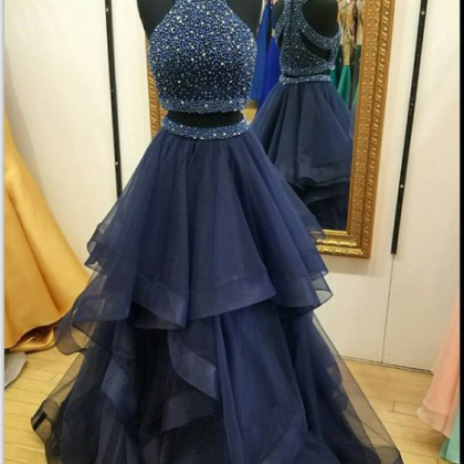 Navy Blue Prom Dresses,two Pieces Prom..