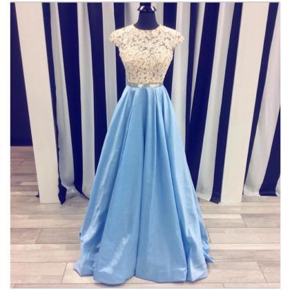 Lace Prom Dresses,light Blue Prom Dresses,long..
