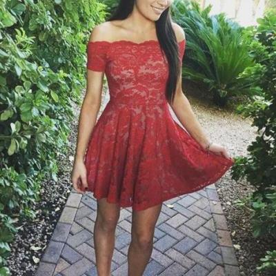 Red Homecoming Dresses,Lace Homecoming Dress,Homecoming Dresses,Short A-line Homecoming Dress,Simple Cheap Cute Homecoming Dresses DR0334