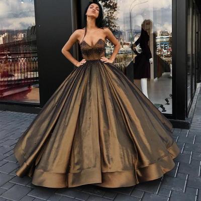 Elegant Ball Gown Sweetheart Quinceanera Dresses,Beaded Princess Cheap Long Prom Dresses,Strapless Brown Party Dress,Prom Dresses DC34