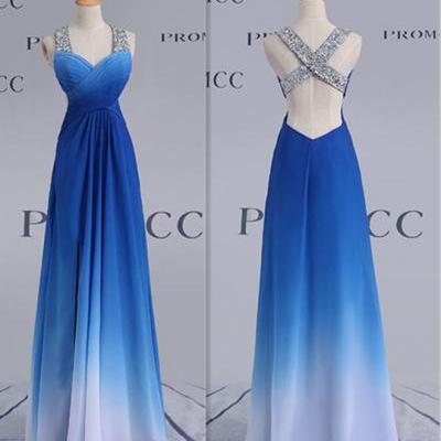 Pretty Royal Blue Ombre Prom Dress For Teens, Floor-Length Evening Dresses,High Low Elegnat Party Prom Dresses,Prom Dress 2016,Backless Prom Gowns