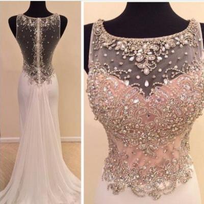 2016 Real Made Beads Prom Dresses, Charming Floor-Length Prom Dresses, Sexy O-Neck Prom Dresses, A-Line Sequins Prom Dresses, Charming Backless Evening Dresses, Evening Dresses