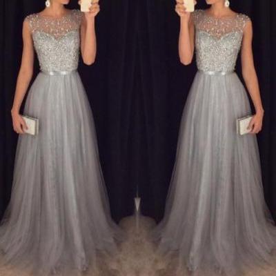 New Arrival Beading Prom Dresses,Charming Gray Evening Dresses,A-line Modest Prom Gowns,Long Prom Gowns DR0079
