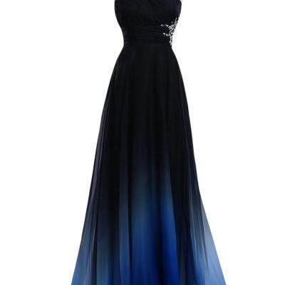 Top Selling Ombre Chiffon Prom Dresses,One Shoulder Long Beaded Prom Dress,Pretty Prom Gowns DR0440