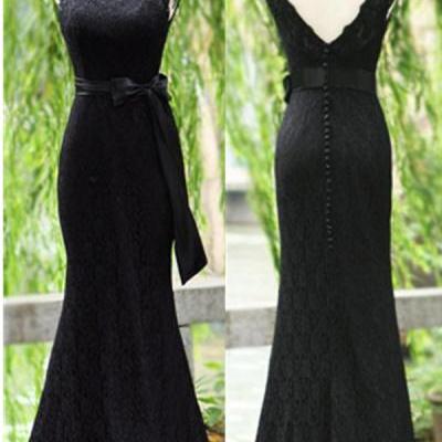 Long Mermaid Lace Open Back Black Prom Dresses,Mother Of The Bridal Dress,Modest Dresses Handmade Cheap High Quality Evening Dresses