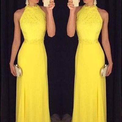 Yellow Halter Prom Dresses,Charming Prom Gowns,Evening Dresses,Beautiful Prom Dress For Teens,Party Dresses