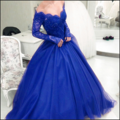 Ball Gown Prom Dresses,Royal Blue Prom Dresses.Long Sleeves Prom Dress,Lace Prom Gowns,Evening Dresses,Modest Prom Dresses,Princess Dresses,Disney Prom Dresses,Quinceamera Dresses DR0455