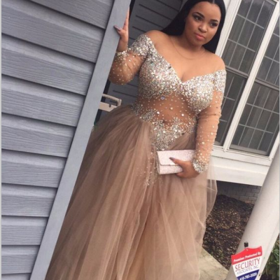 Long Sleeves Prom Dresses,Plus Size Prom Dresses,Sparkly Prom Gowns,Women Dresses,V-neck Prom Dress,Evening Dresses,Party Dresses,Sexy Prom Dress,Prom Dresses 2017