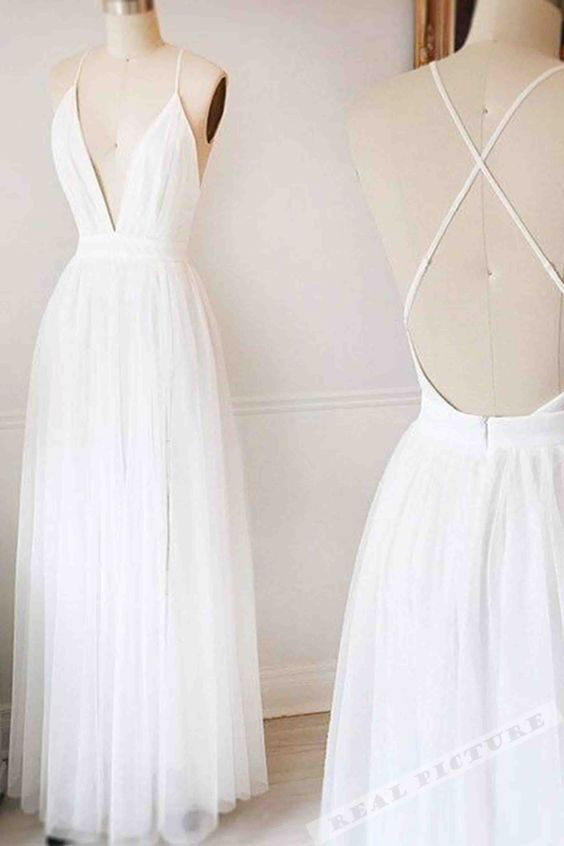 White Prom Dresses,long Prom Dresses,backless Prom Dresses,a-line Tulle Prom Dresses,prom Dresses For Teens,elegant Prom Dresses,pretty Prom