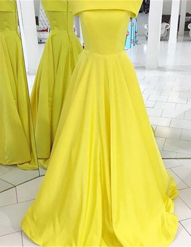 Yellow Prom Dresses,sain Prom Dresses,long Prom Dresses,zipper Back Prom Dress,a-line Prom Gowns,simple Prom Dress,prom Dresses For Teens,formal