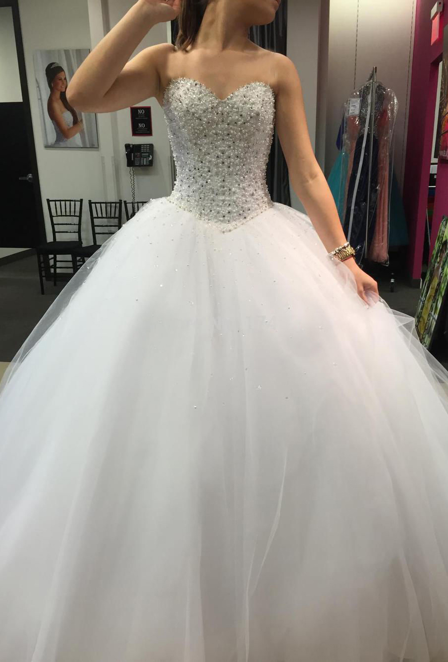 white ball gown prom dress