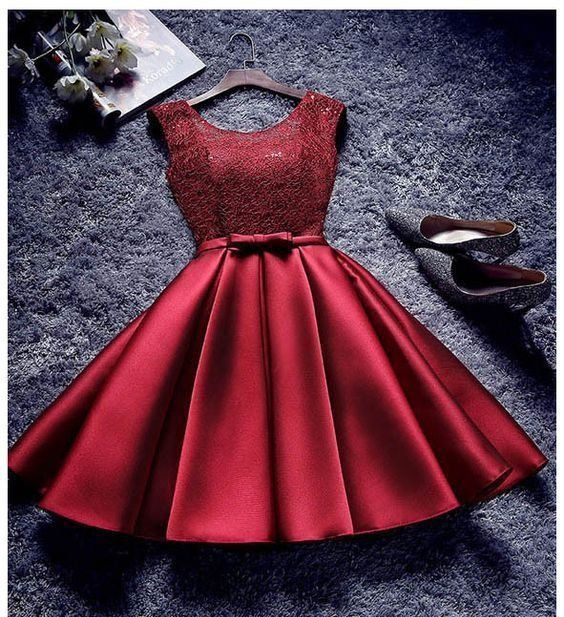 A Line Red Scoop Homecoming Dresses,satin Homecoming Dress, Short Lace Up Prom Dress, Cute Lace Sweetheart 16 Dress,homecoming Dresses Dc39