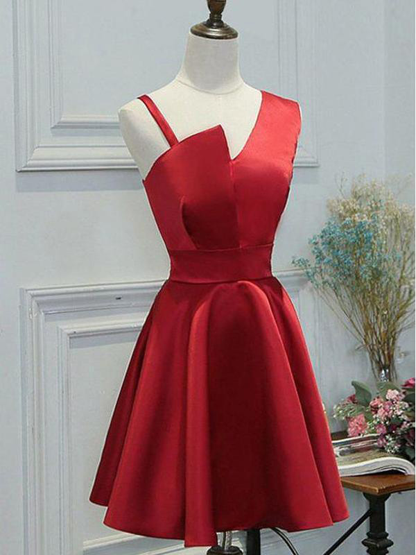 Elegant A Line Short Prom Dresses,simple Satin Homecoming Dress,red Homecoming Dresses,short Homecoming Dress,homecoming Dresses Dc46