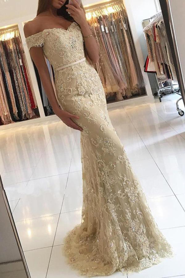 gold lace dress long