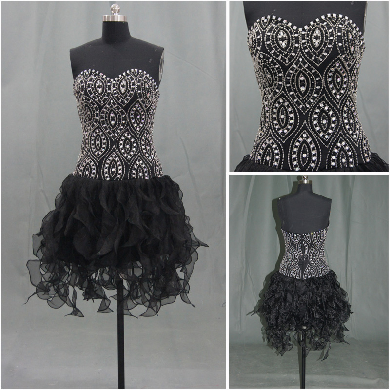 Black Short Prom Dress With Sequins ,short Cocktail Dresses,sweetheart Mini Dress For Prom ,organza Party Dress For ,