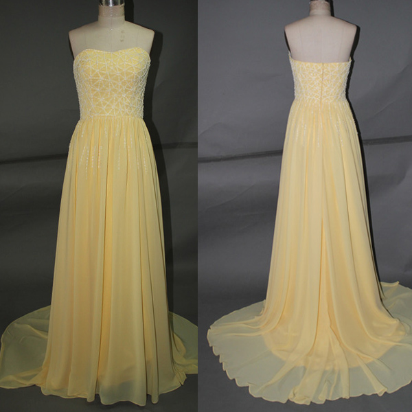 Elegant Yellow Sweetheart A-line Floor Length Prom Dresses, Elegant Prom Dresses, Evening Dresses, Bridesmaid Dresses