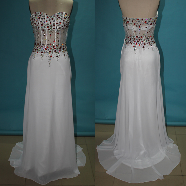 White Long Prom Dresses, Straps Prom Gowns,beaded Evening Dresses, Backless Evening Gowns, Cocktail Dresses Custom,dresses For Wedding
