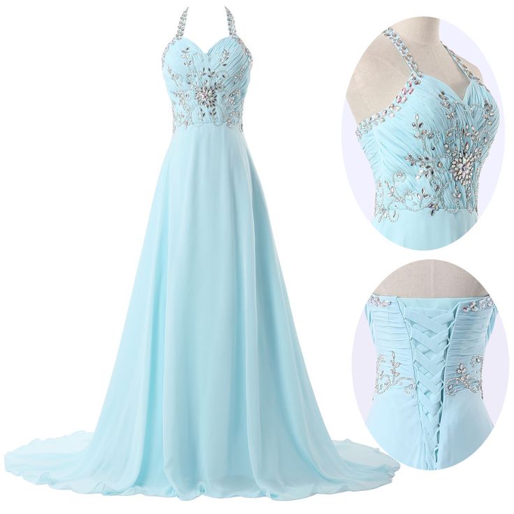 Custom Made Light Blue Chiffon Floor Length Prom Dresses , Style Prom Dresses , Evening Gown, Prom Gown, Bridesmaid Dresses,beads Prom Dresses