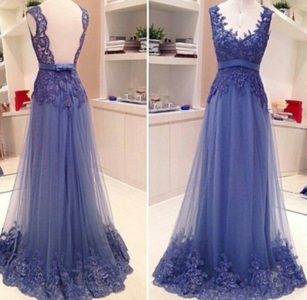 Lace Prom Dresses, Floor-length Prom Dresses, Sexy V-neck Prom Dresses, A-line Backless Sequins Prom Dresses, Appliques Charming Evening