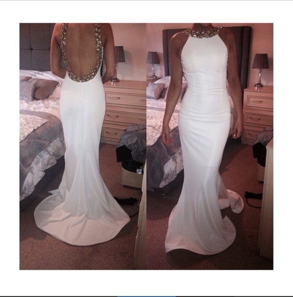 white backless formal dress