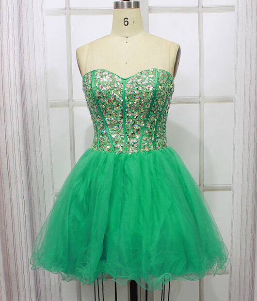 Real Made Green Beading Homecoming Dresses ,sweetheart Graduation Dresses,homecoming Dress,short/mini Homecoming Dress