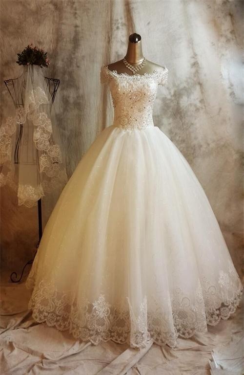 Long Ball Gown Lace Wedding Dresses,beaded Back Up Lace Wedding Gowns,bridal Gowns Dr0484