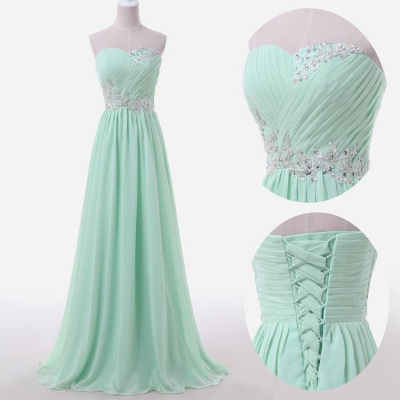 Bridesmaid Dresses, Top Selling Elegant Mint Prom Dresses,back Up Lace Long Evening Dresses,formal Sweetheart Prom Gowns,beaded Lace Graduation