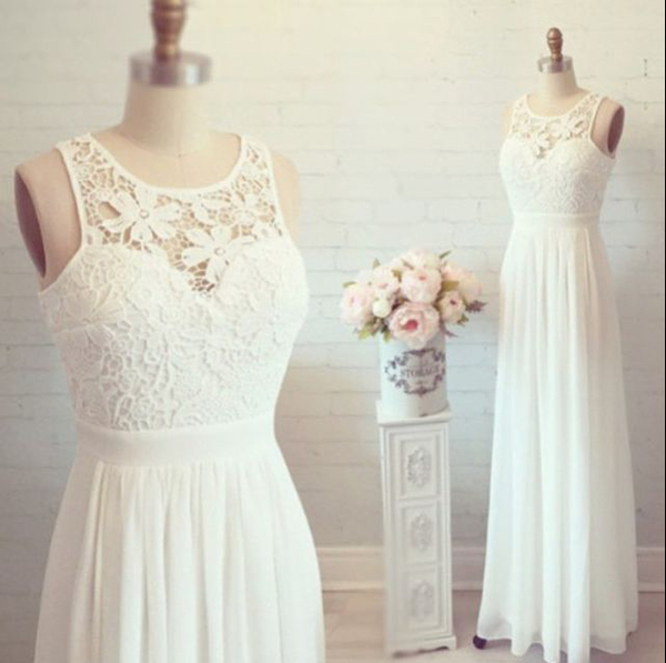 2016 White Simple Cheap Lace Wedding Dresses,Elegant Prom Dresses,Long Evening Dresses,Cap Sleeves Prom Dress For Teens