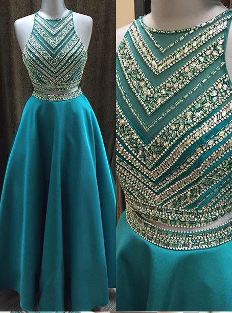 Long Beading A-line Prom Dresses,modest Two Pieces Prom Dress,party Dresses,formal Evening Dresses Dr0087
