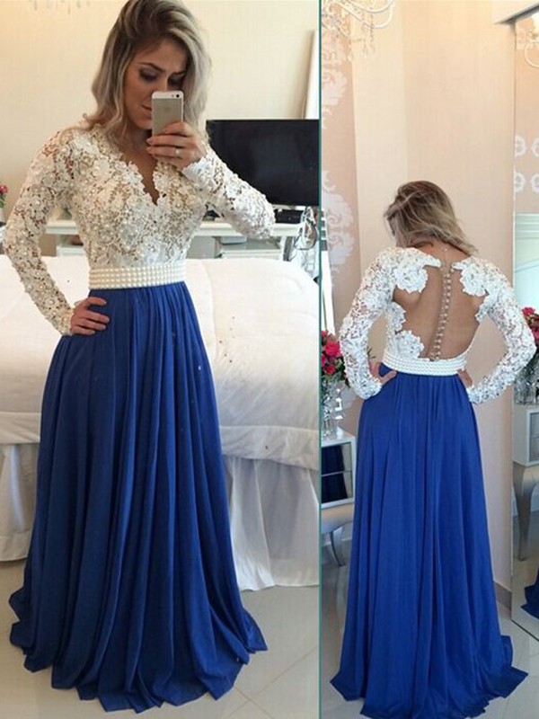 Long Sleeve Beaded Prom Dress