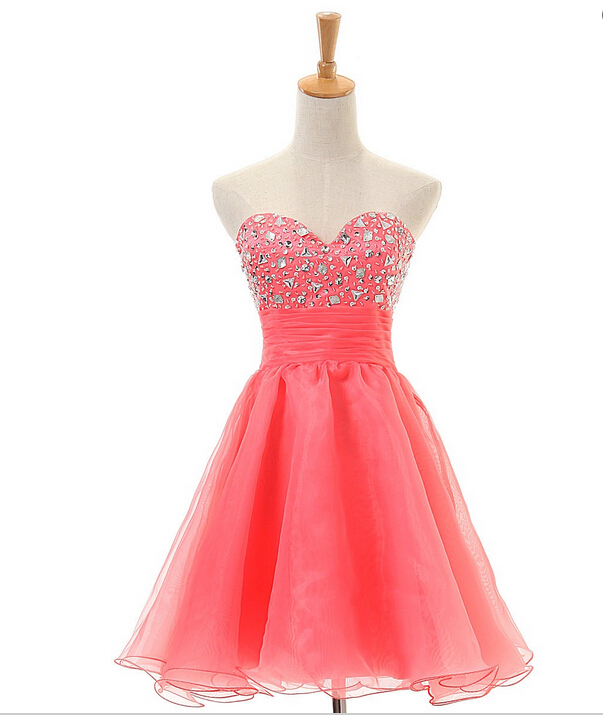 Beautiful Watermelon Strapless Homecoming Dresses,cute Short Homecoming Dress For Girls,pretty Graduation Dress