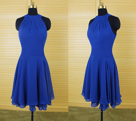 Handmade Elegant Simple Royal Blue Chiffon Homecomng Dresses For Teens