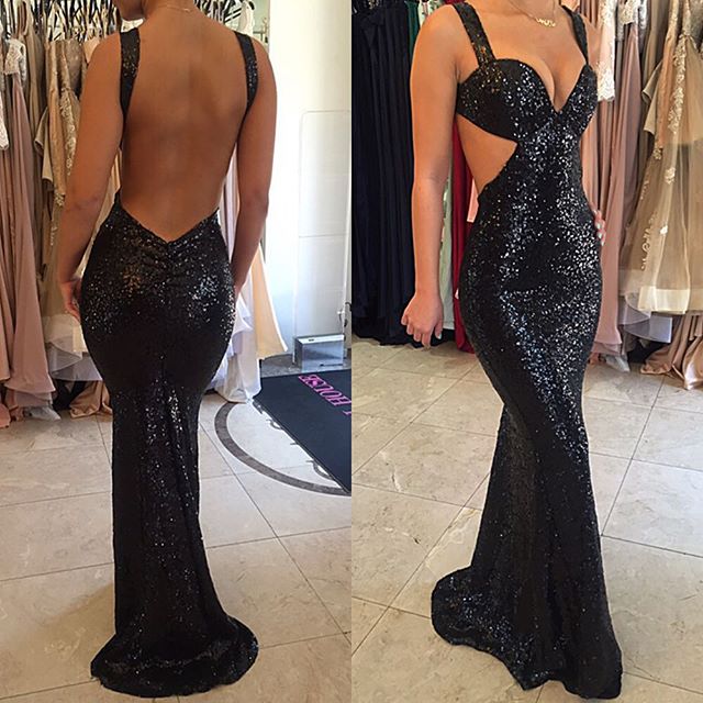 Shiny Black Long Ball Dresses