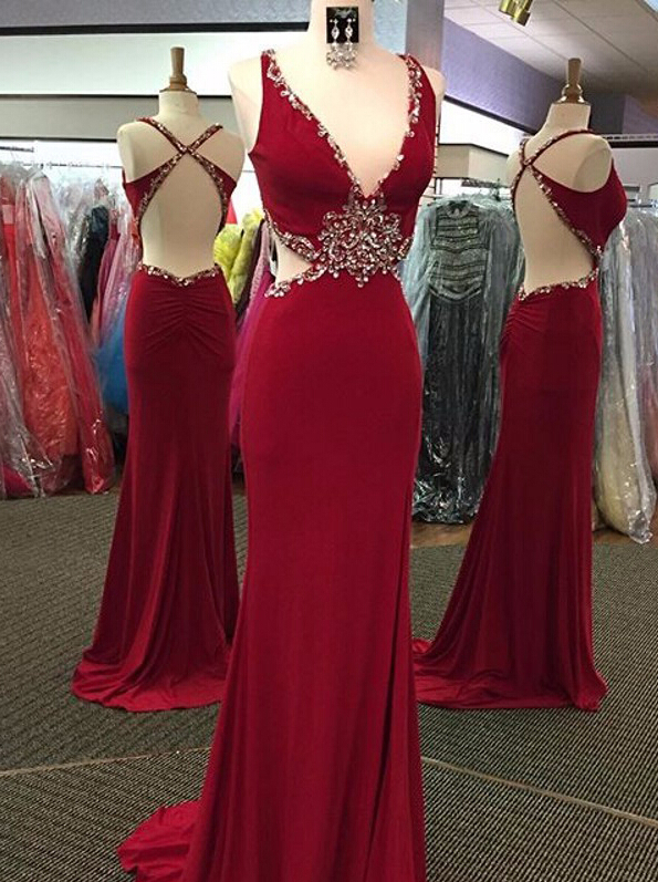 Sexy Open Back Long Prom Dresses,handmade Prom Gowns,charming Mermaid Evening Gowns