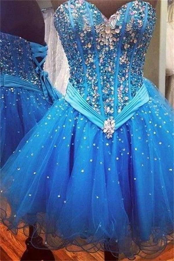 Blue Strapless Beaded Homecoming Dresses,homecoming Dress,cocktail Dresses