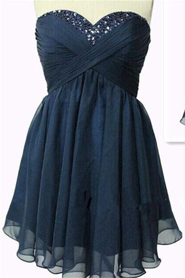 Classy Navy Blue High Low Homecoming Dresses,chiffon Homecoming Dresses,handmade Graduation Dresses