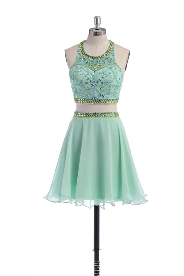 Mint Chiffon Backless Homecoming Dresses,homecoming Dress 2016,pretty Sparkly Homecoming Dress With Straps
