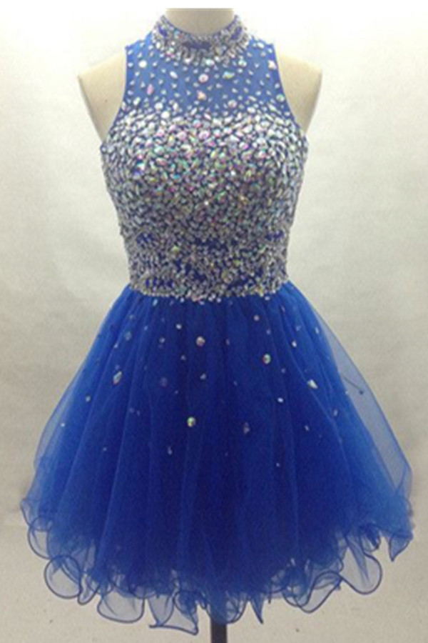 Blue Tulle Colorful Beads Homecoming Dresses,pretty Elegant Homecoming Dress,short Prom Dresses, Cute Graduation Dresses