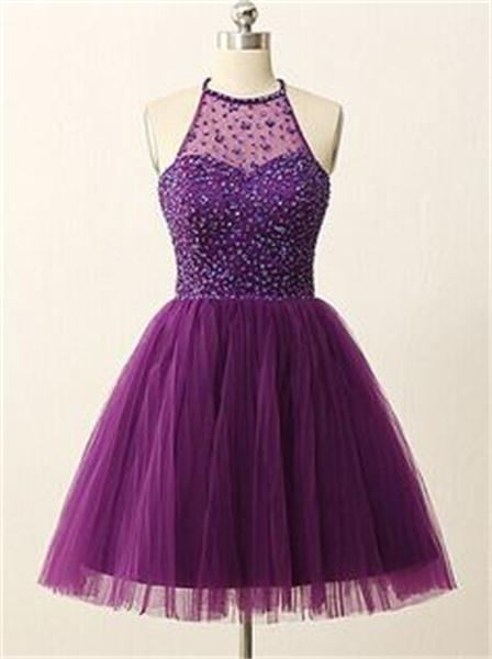 Purple Cap Sleeves Halter Homecoming Dresses,graduation Dresses,short Prom Dresses,pretty Party Dresses