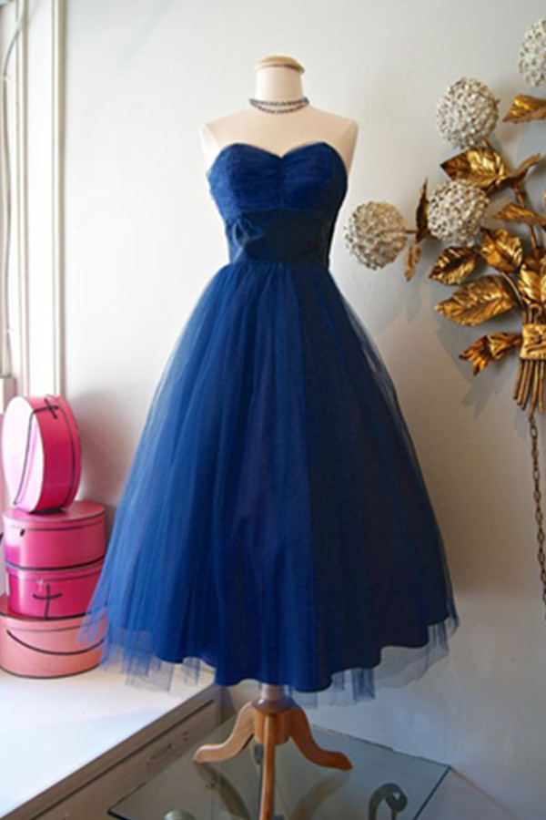 Simple Royal Blue Handmade Sweetheart Tulle Homecoming Dresses,vintage Dresses,cute Dresses,formal Short Prom Dresses