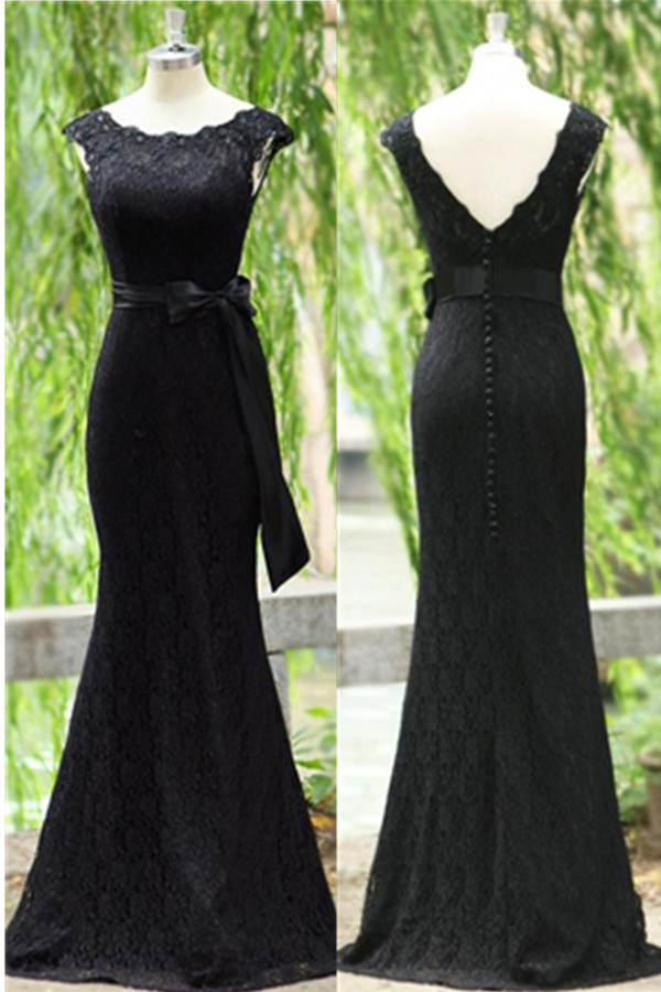 Long Mermaid Lace Open Back Black Prom Dresses,mother Of The Bridal Dress,modest Dresses Handmade High Quality Evening Dresses
