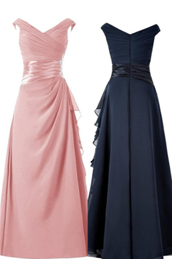 A-line Pink Long Chiffon Beading Prom Dresses,evening Dresses,evening Gowns,mother Dresses