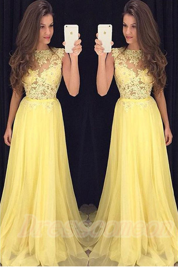 simple yellow prom dress