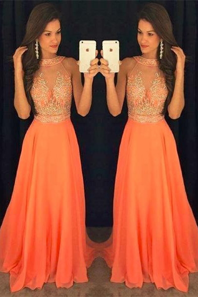 orange sparkly prom dress