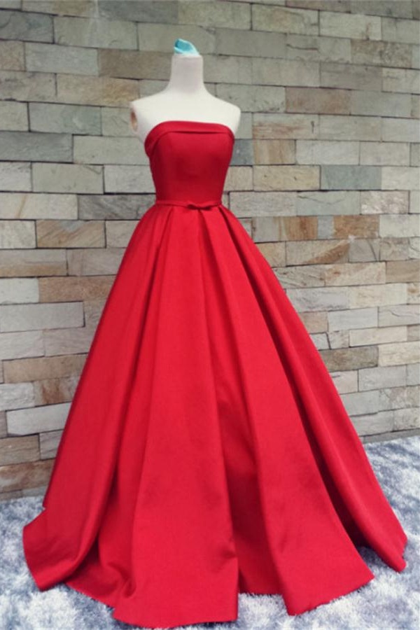 Red Satin Prom Dresses,strapless Long Prom Gowns,evening Gowns,handmade Party Prom Dresses,modest Prom Gowns,