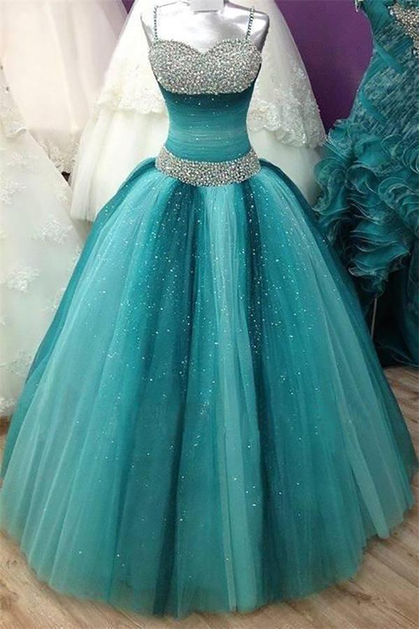 Spaghetti Straps Long Ball Gown Prom Dresses,beading Sequin Shiny Prom Gowns,quinceanera Dresses,modest Prom Dress For Teens Dr0485