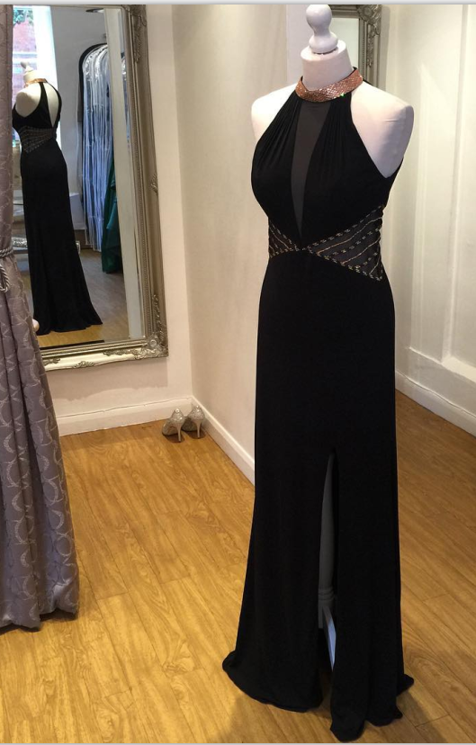 Halter Backless Long Black Prom Dresses,sexy Evening Dresses,front Split Prom Gowns,evening Gowns,charming Party Dresses,black Dresses
