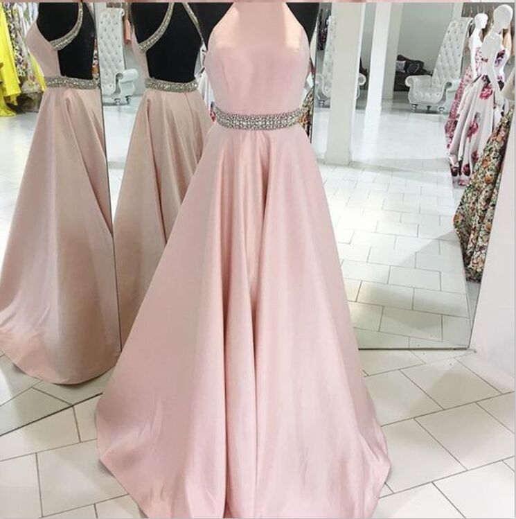 Pink Backless Prom Dresses,halter Prom Dresses,simple Handmade Prom Dresses,plus Size Prom Dresses,evening Dresses,elegant Prom Dresses,prom
